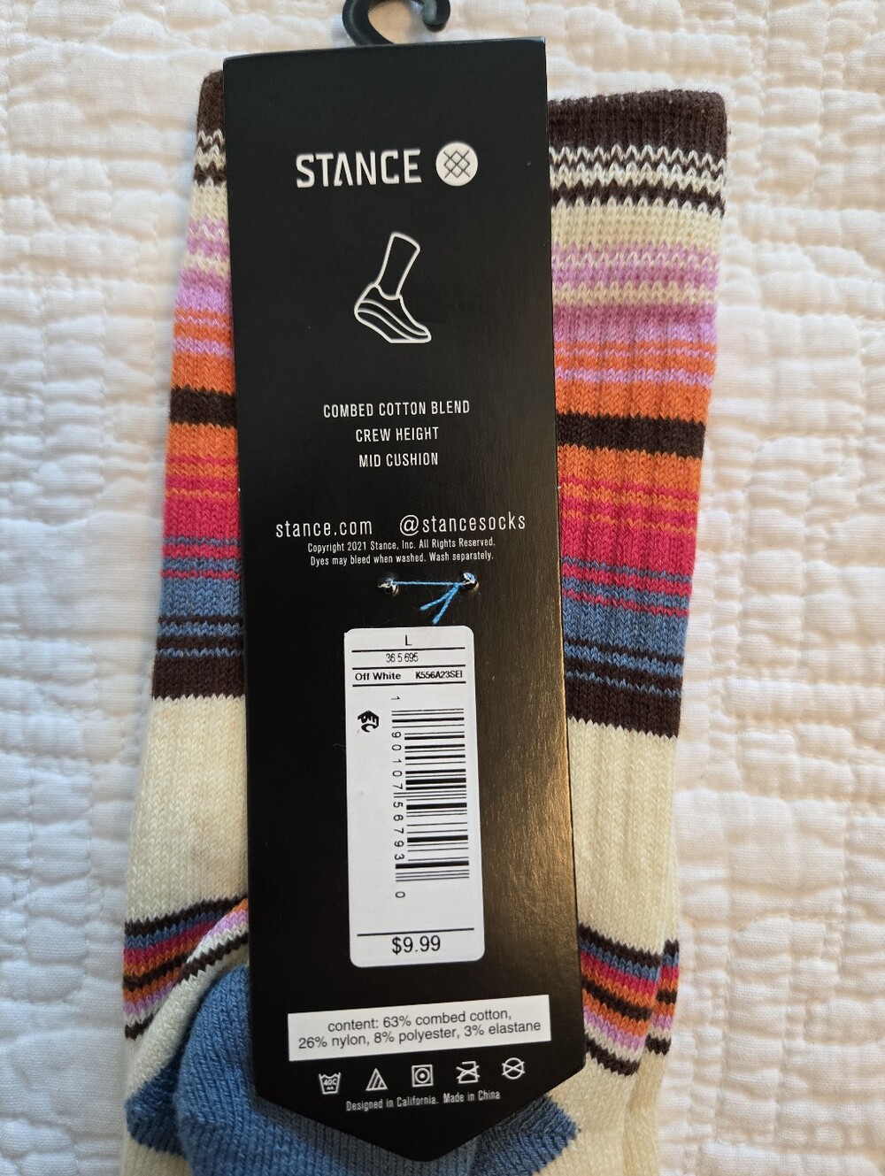 Stance Wade Collection Kids Casual Crew Socks - Cream, Blue & Multicolor Stripes - Picture 4 of 5
